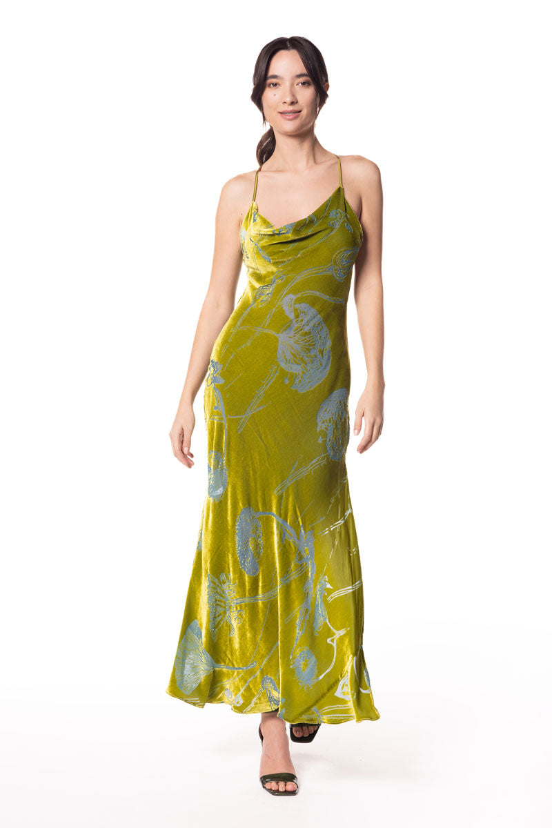 Moss Fabergé Velvet Draped Gown - Christine Silk Lingerie & Loungewear