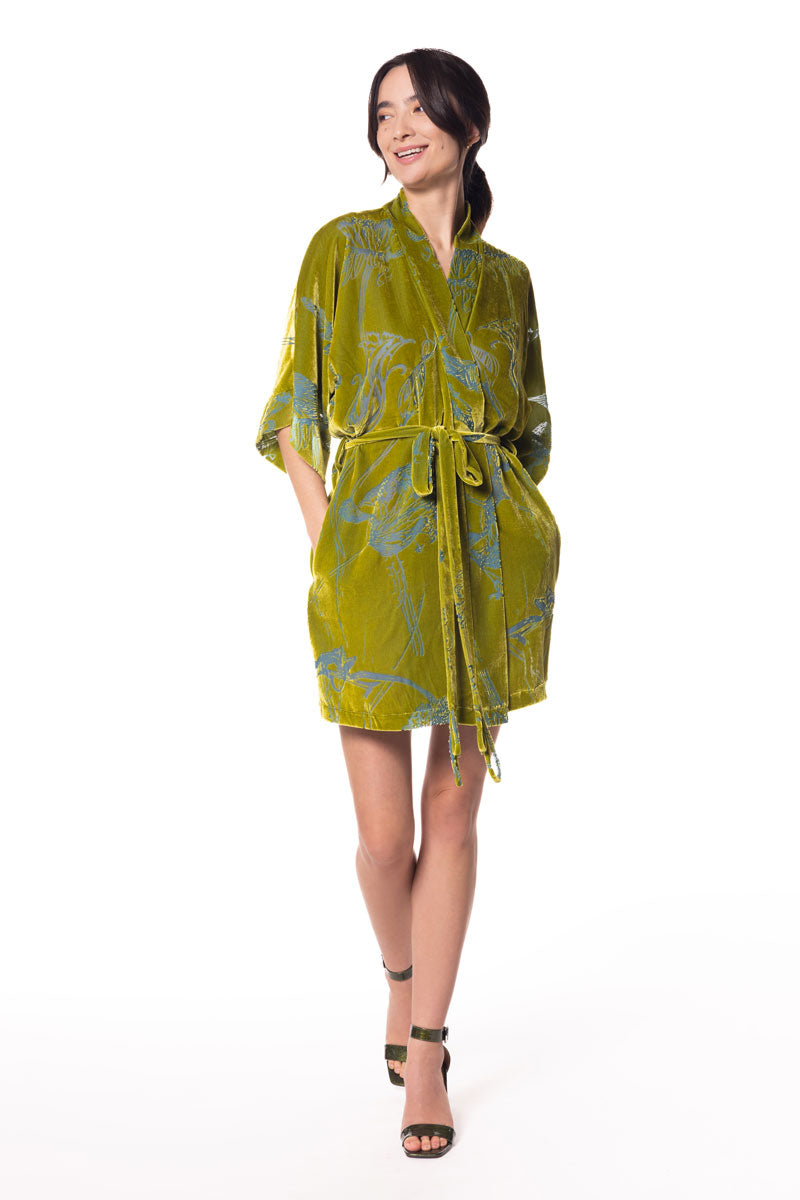 Moss Fabergé Velvet Short Robe - Christine Silk Lingerie & Loungewear