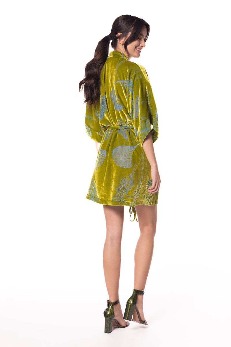 Moss Fabergé Velvet Short Robe - Christine Silk Lingerie & Loungewear