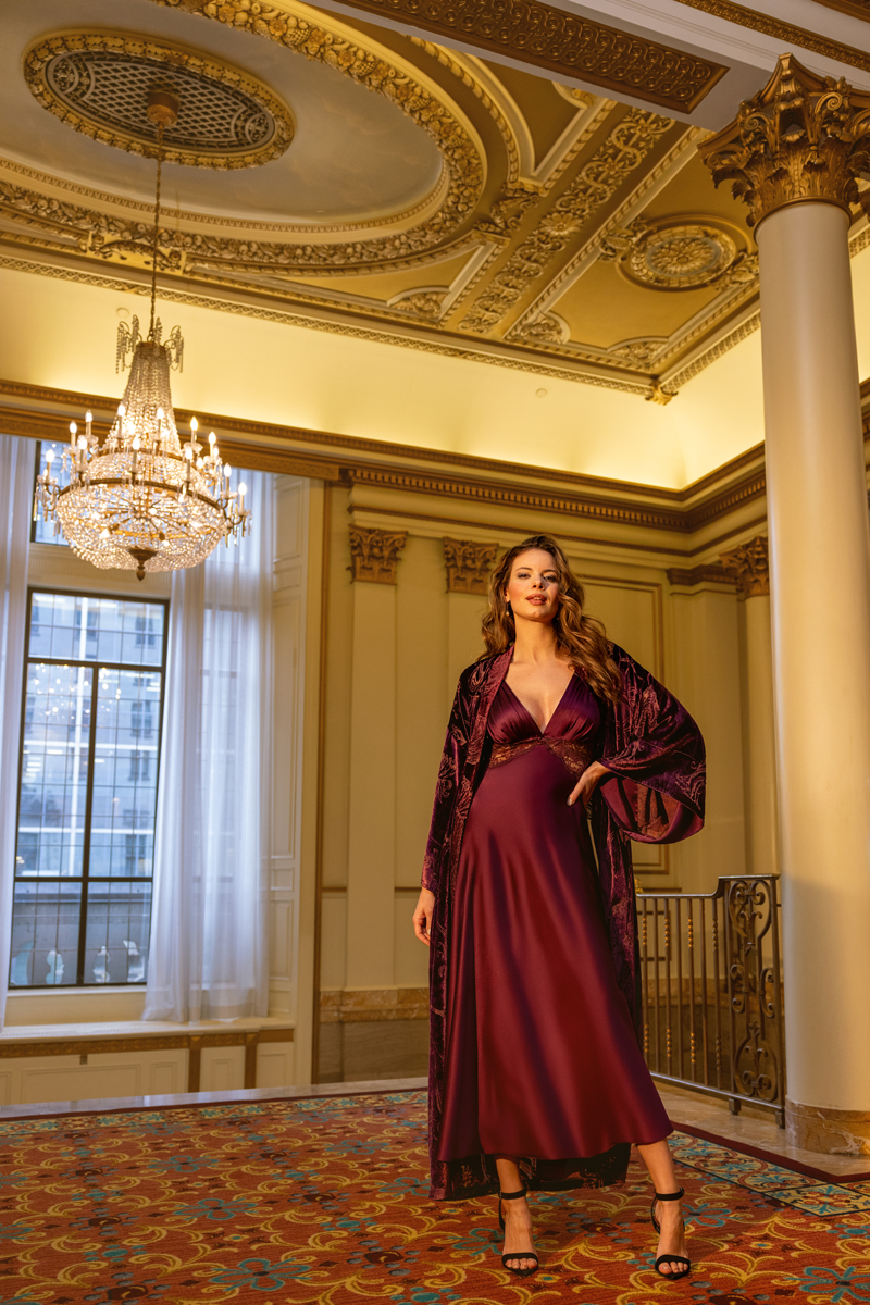 Black Cherry Fabergé Velvet Long Robe