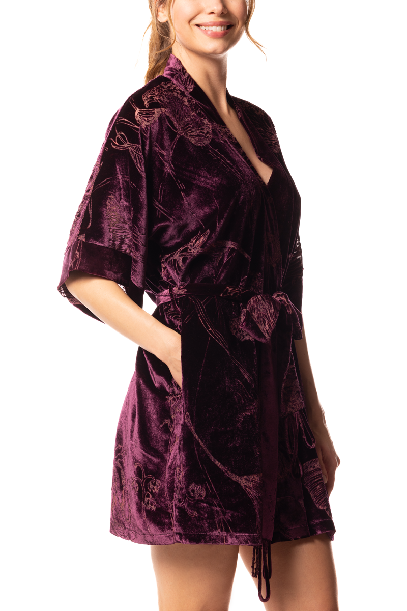Black Cherry Fabergé Velvet Short Robe