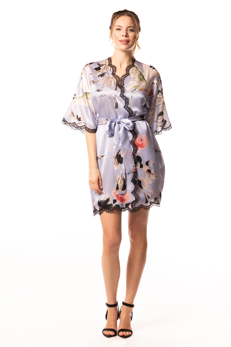 Bella Notte Print Short Robe - Christine Silk Lingerie & Loungewear