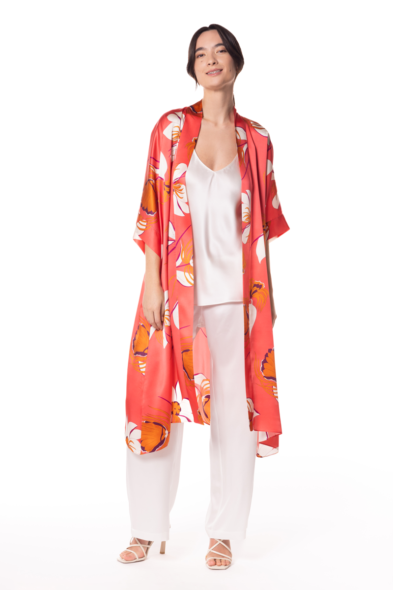 Coral Sea Kimono - Christine Silk Lingerie & Loungewear