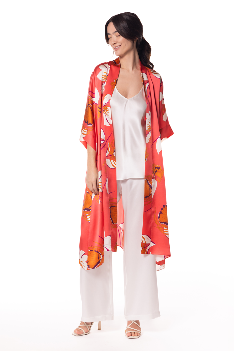 Coral Sea Kimono - Christine Silk Lingerie & Loungewear