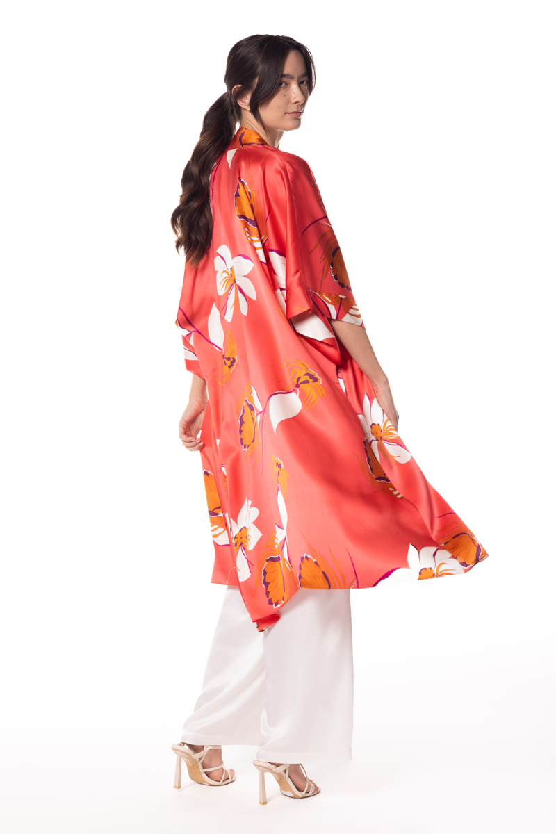 Coral Sea Kimono - Christine Silk Lingerie & Loungewear