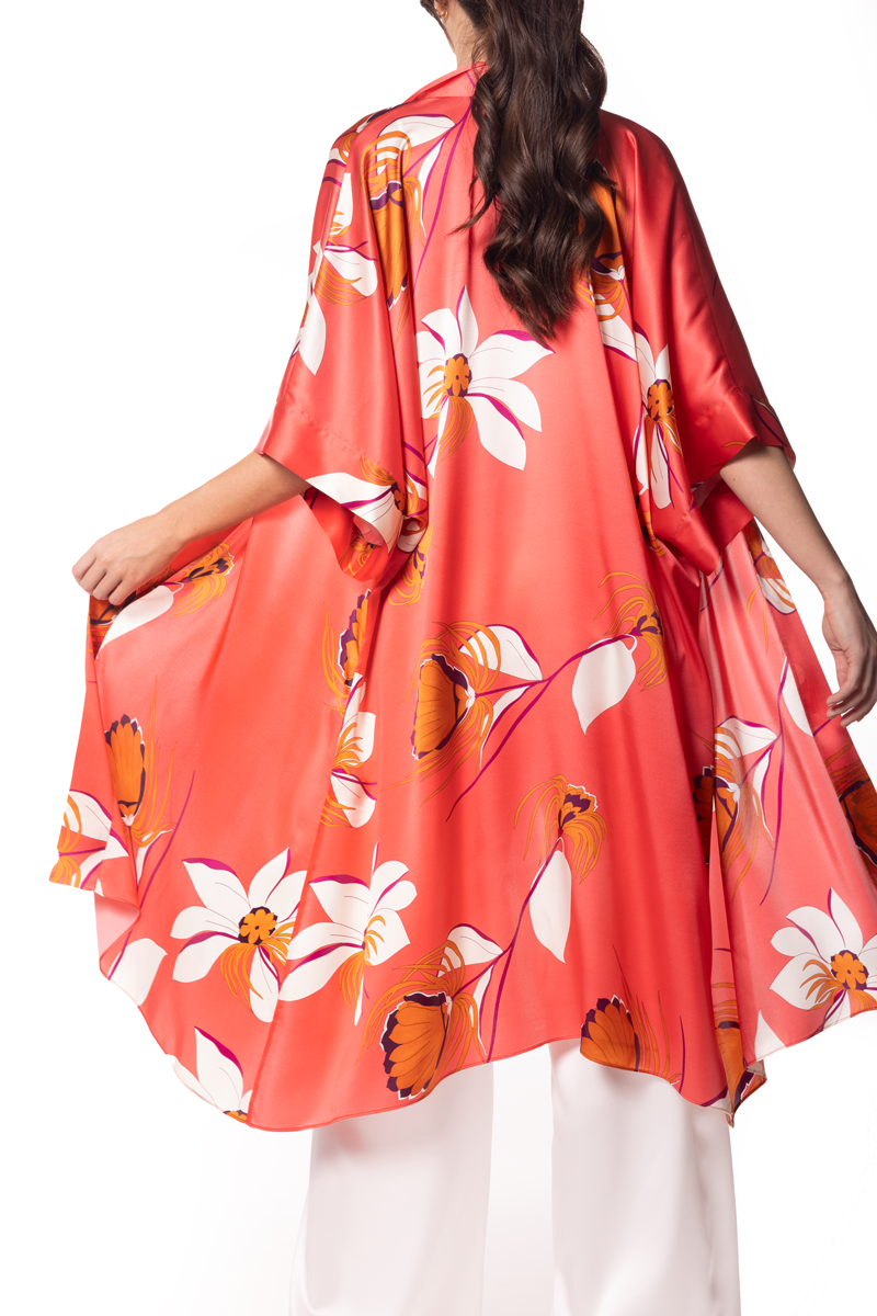 Coral Sea Kimono - Christine Silk Lingerie & Loungewear