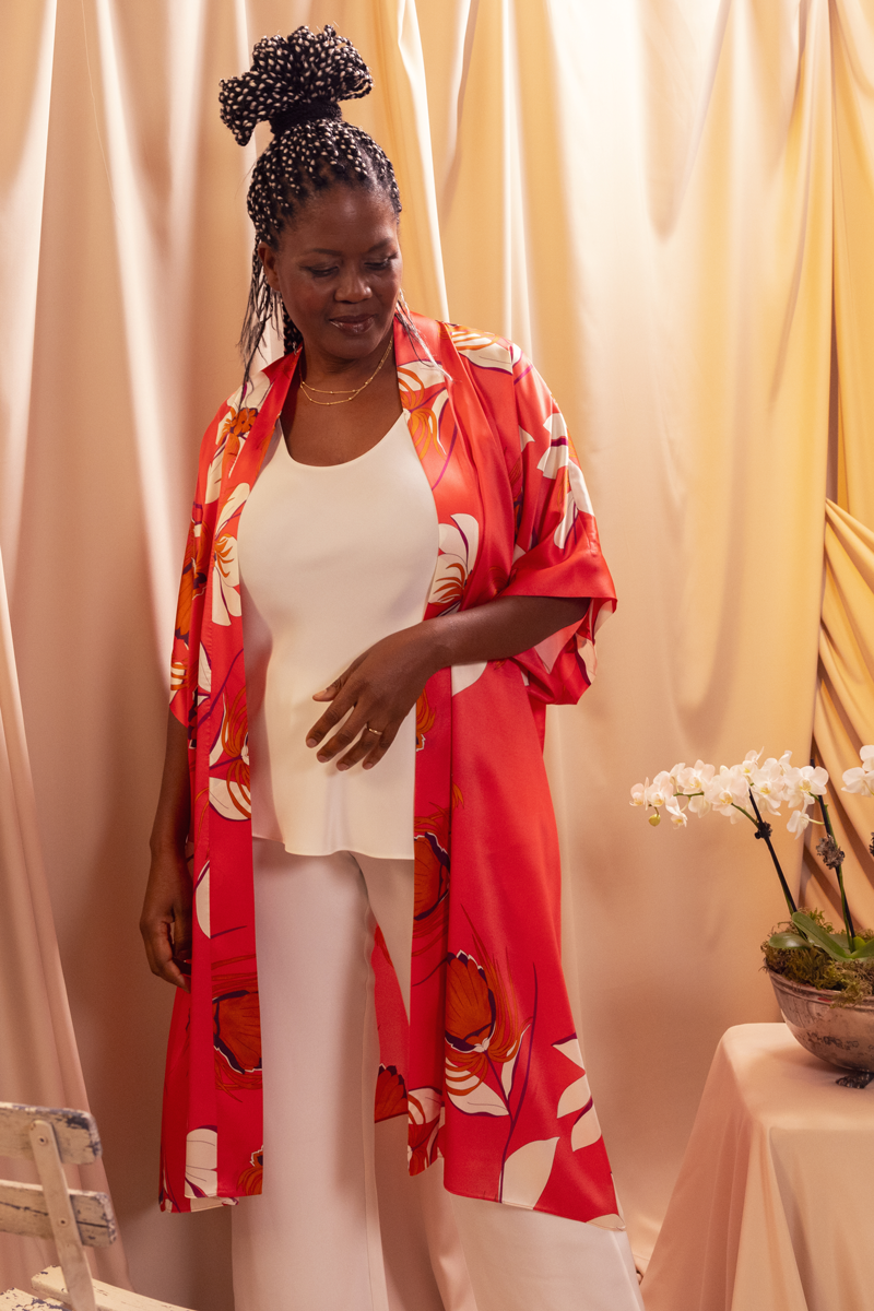 Coral Sea Kimono - Christine Silk Lingerie & Loungewear