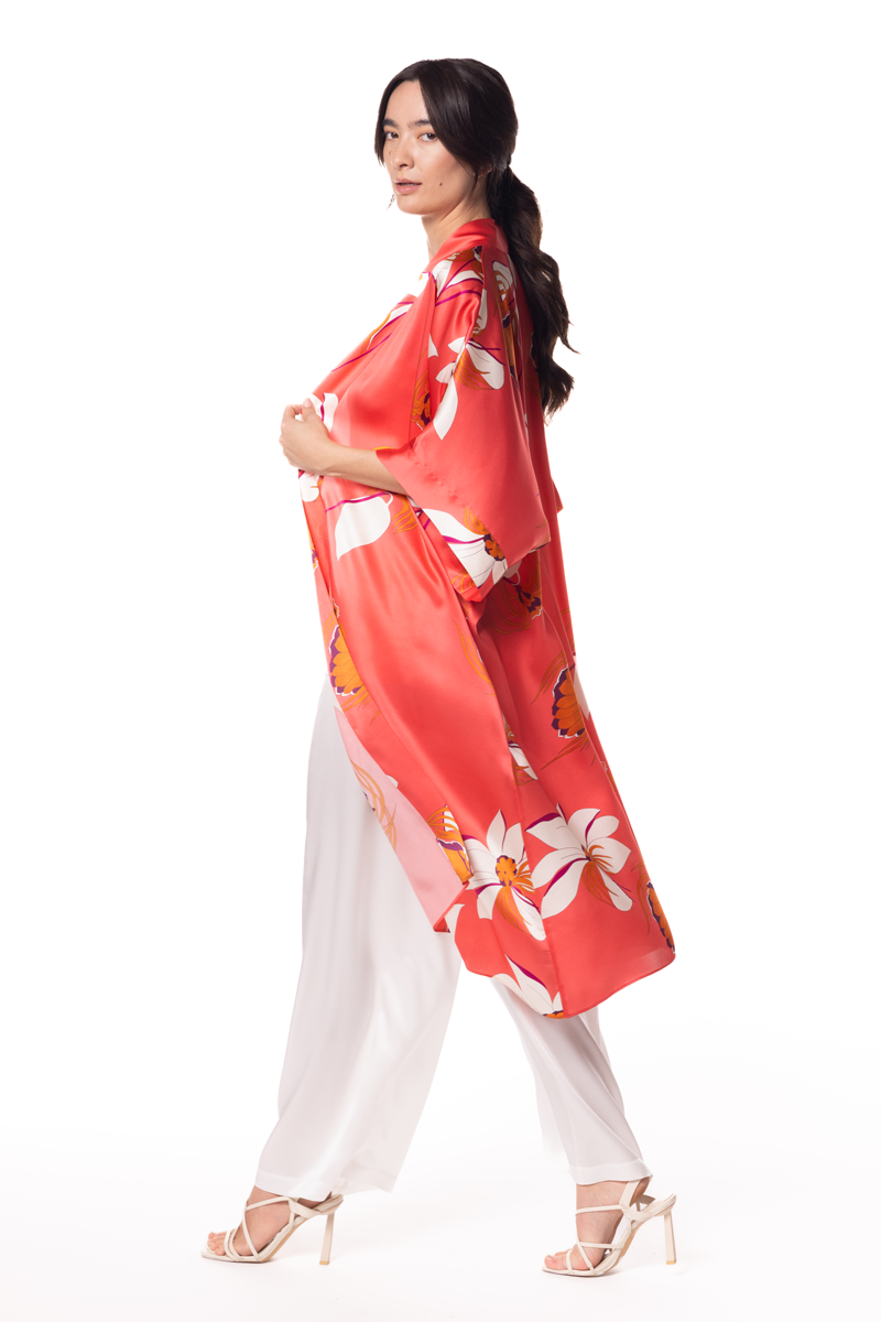 Coral Sea Kimono - Christine Silk Lingerie & Loungewear