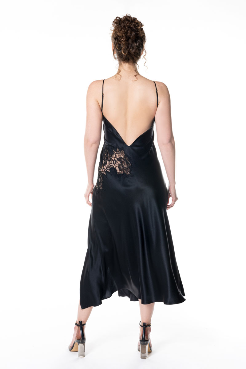 Diva Black Lace Gown - Christine Silk Lingerie & Loungewear
