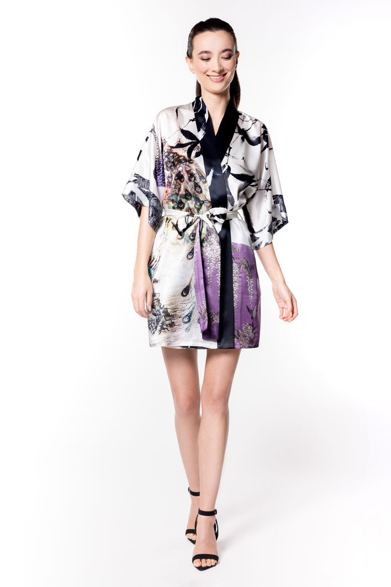 Gatsby Peacock Short Robe - Christine Silk Lingerie & Loungewear