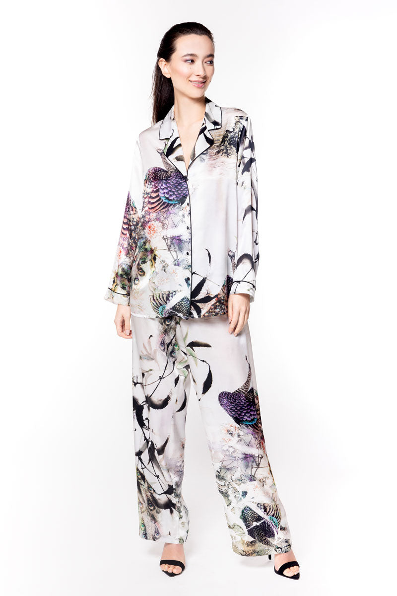 Gatsby Peacock Pajama - Christine Silk Lingerie & Loungewear