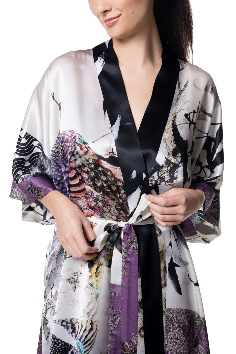 Gatsby Peacock Kimono - Christine Silk Lingerie & Loungewear