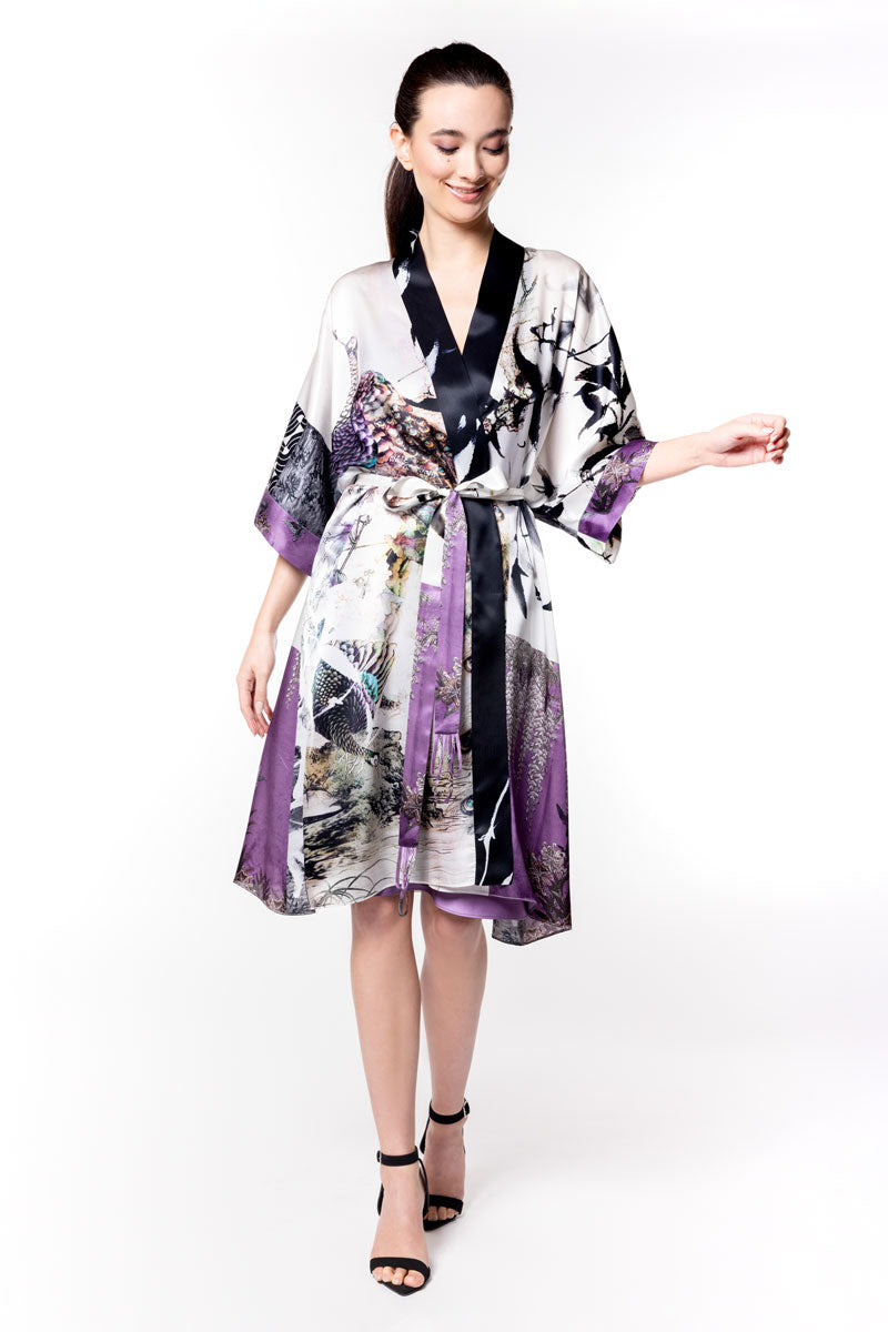 Gatsby Peacock Kimono - Christine Silk Lingerie & Loungewear