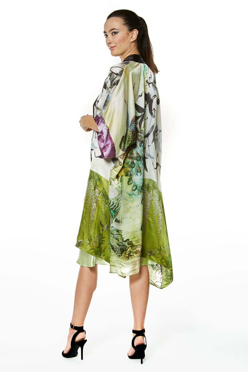 Peacock Gatsby Kimono - Christine Silk Lingerie & Loungewear