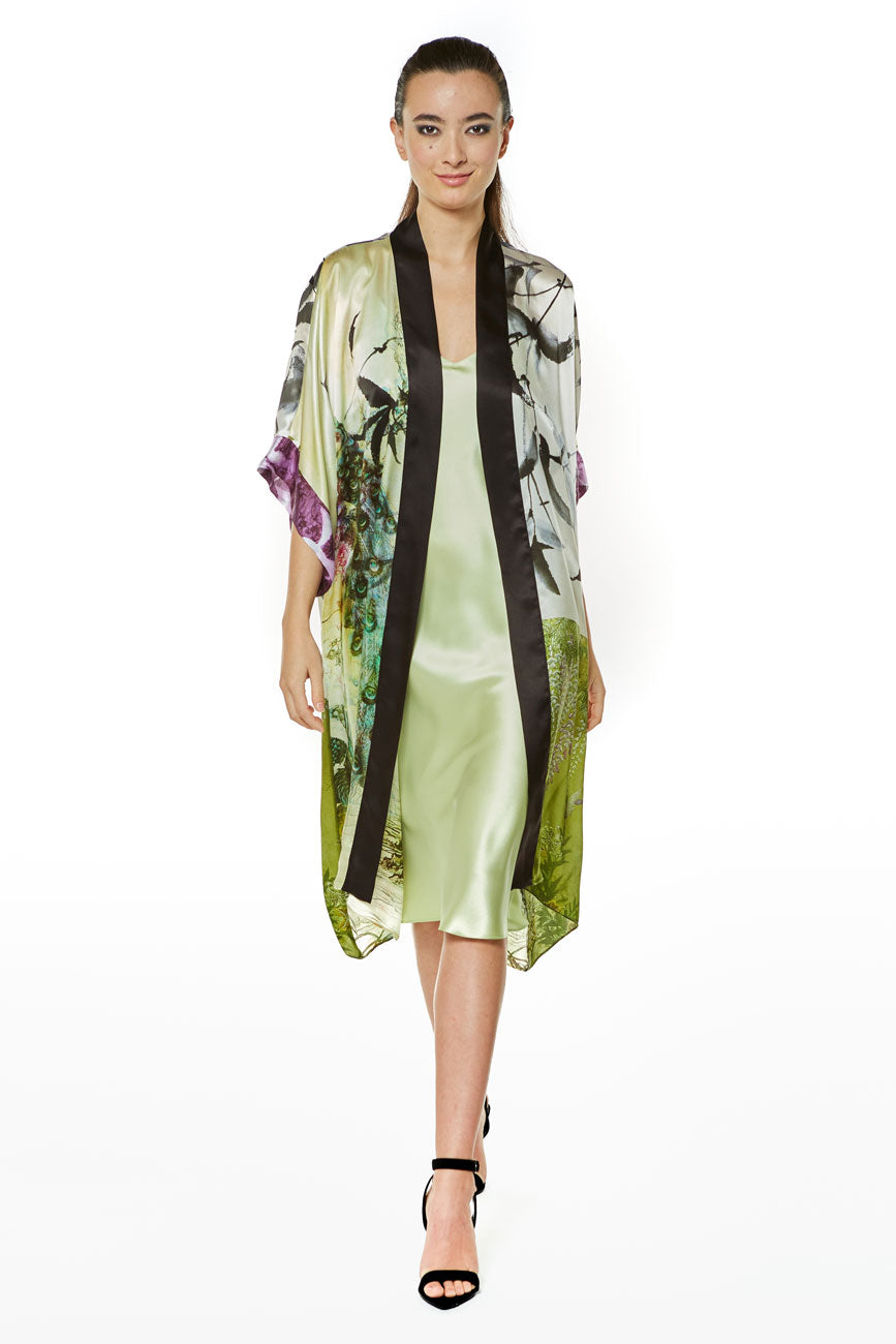 Peacock Gatsby Kimono - Christine Silk Lingerie & Loungewear