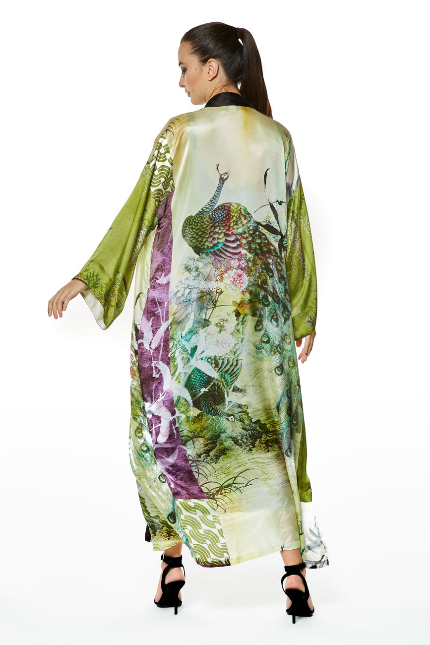 Peacock Gatsby Long Robe - Christine Silk Lingerie & Loungewear