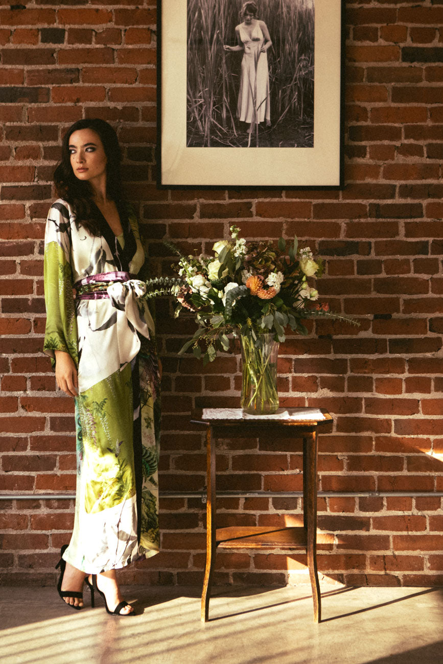 Peacock Gatsby Long Robe - Christine Silk Lingerie & Loungewear