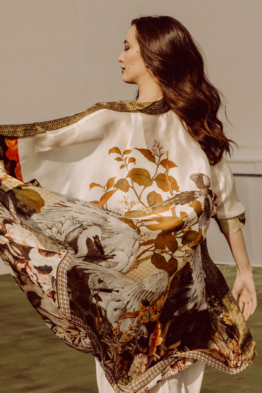 Swan Lake Kimono - Christine Silk Lingerie & Loungewear