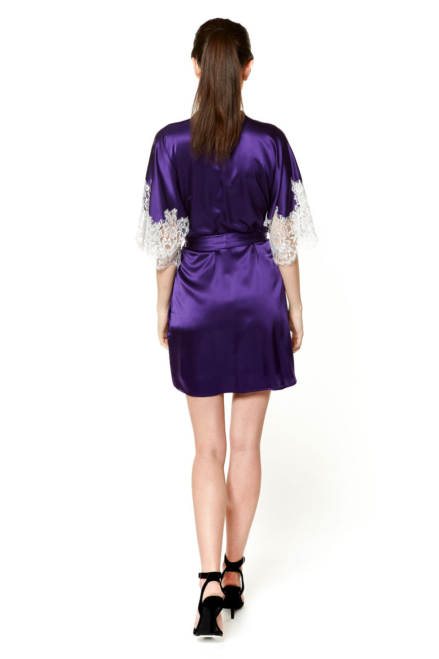 Diva Silver Lace Short Robe - Christine Silk Lingerie & Loungewear