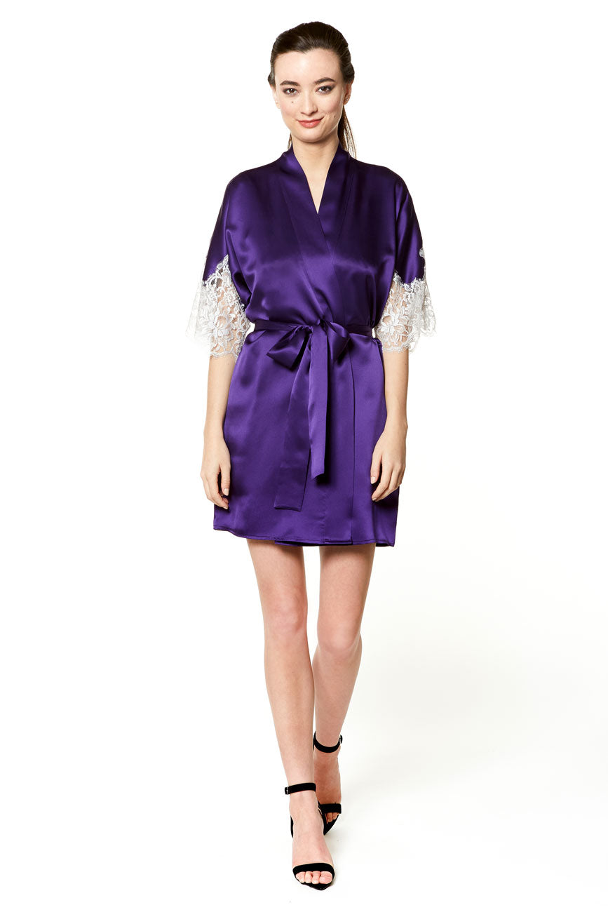 Diva Silver Lace Short Robe - Christine Silk Lingerie & Loungewear