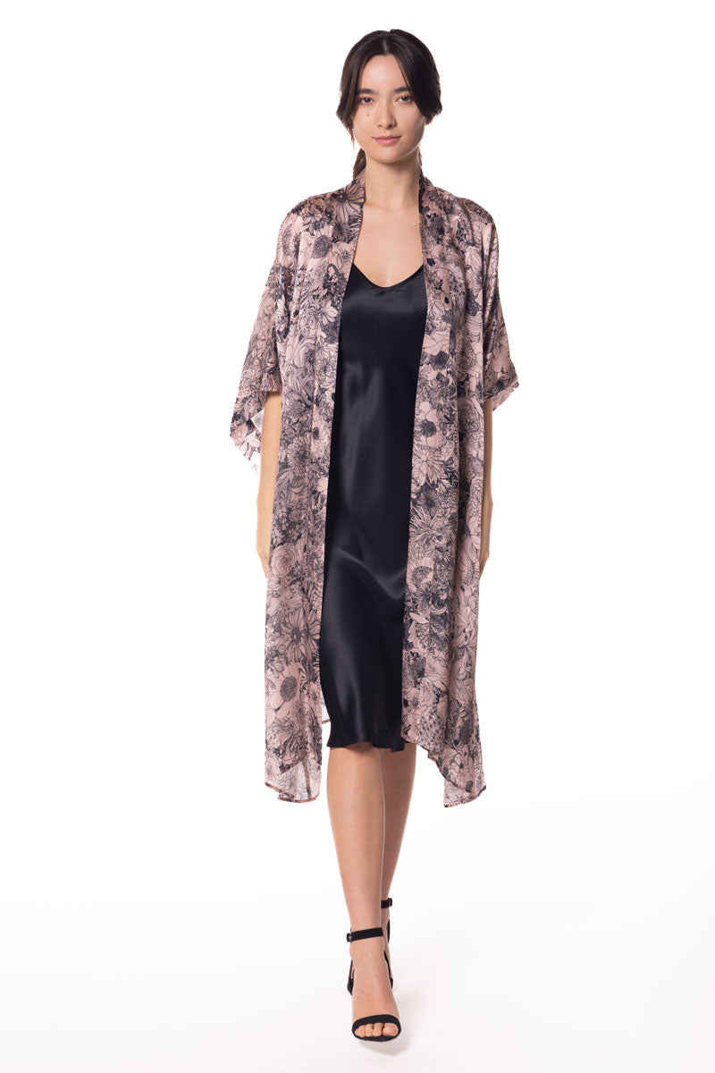 Pink Arabella Kimono - Christine Silk Lingerie & Loungewear