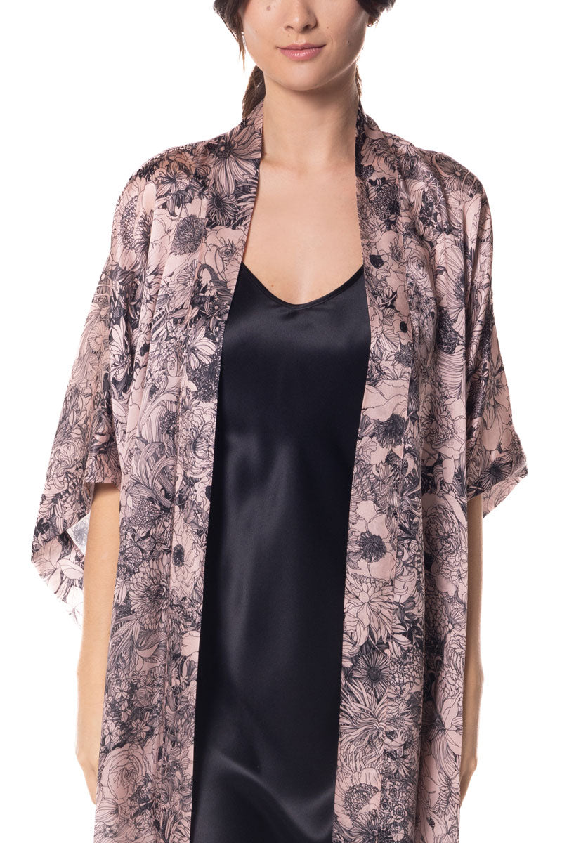 Pink Arabella Kimono - Christine Silk Lingerie & Loungewear