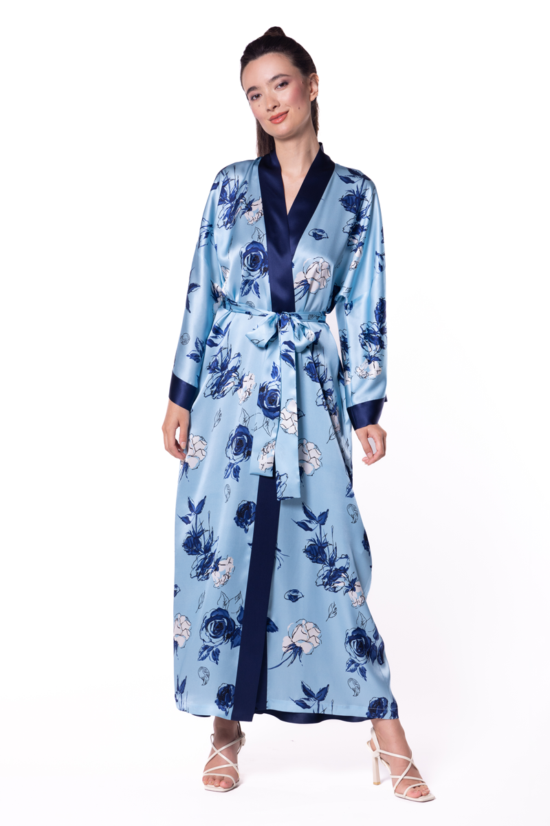 Midnight Rendezvous Long Robe - Christine Silk Lingerie & Loungewear