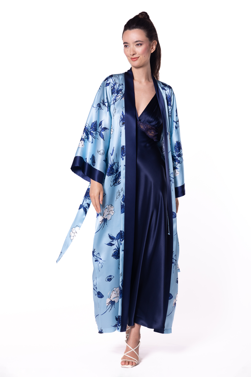 Midnight Rendezvous Long Robe - Christine Silk Lingerie & Loungewear