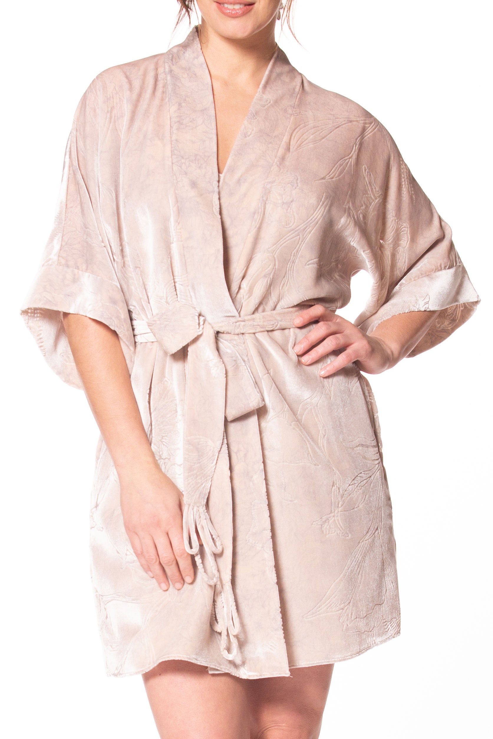 Rose Quartz Faberge Velvet Short Robe - Christine Silk Lingerie & Loungewear