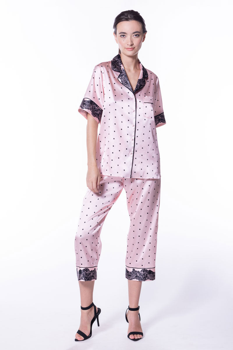 Amelie Print Cropped Pajama - Christine Silk Lingerie & Loungewear