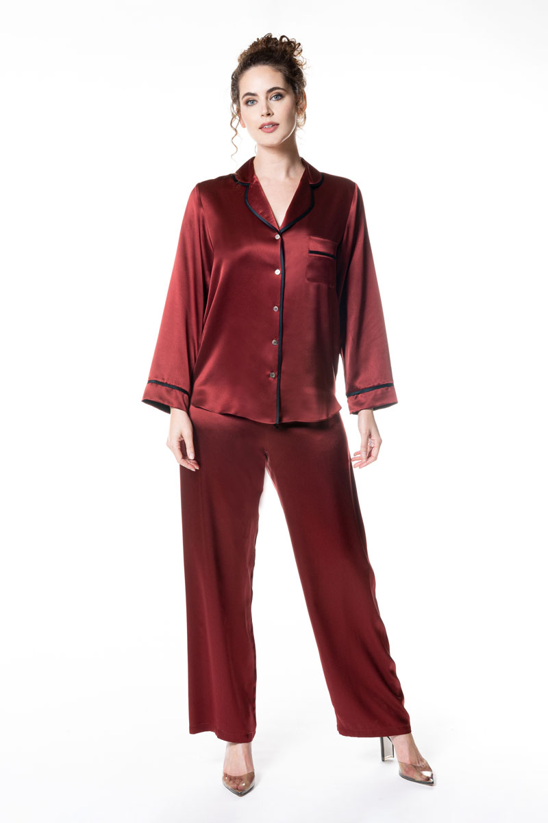 Chloe Pajama - Claret - Christine Silk Lingerie & Loungewear