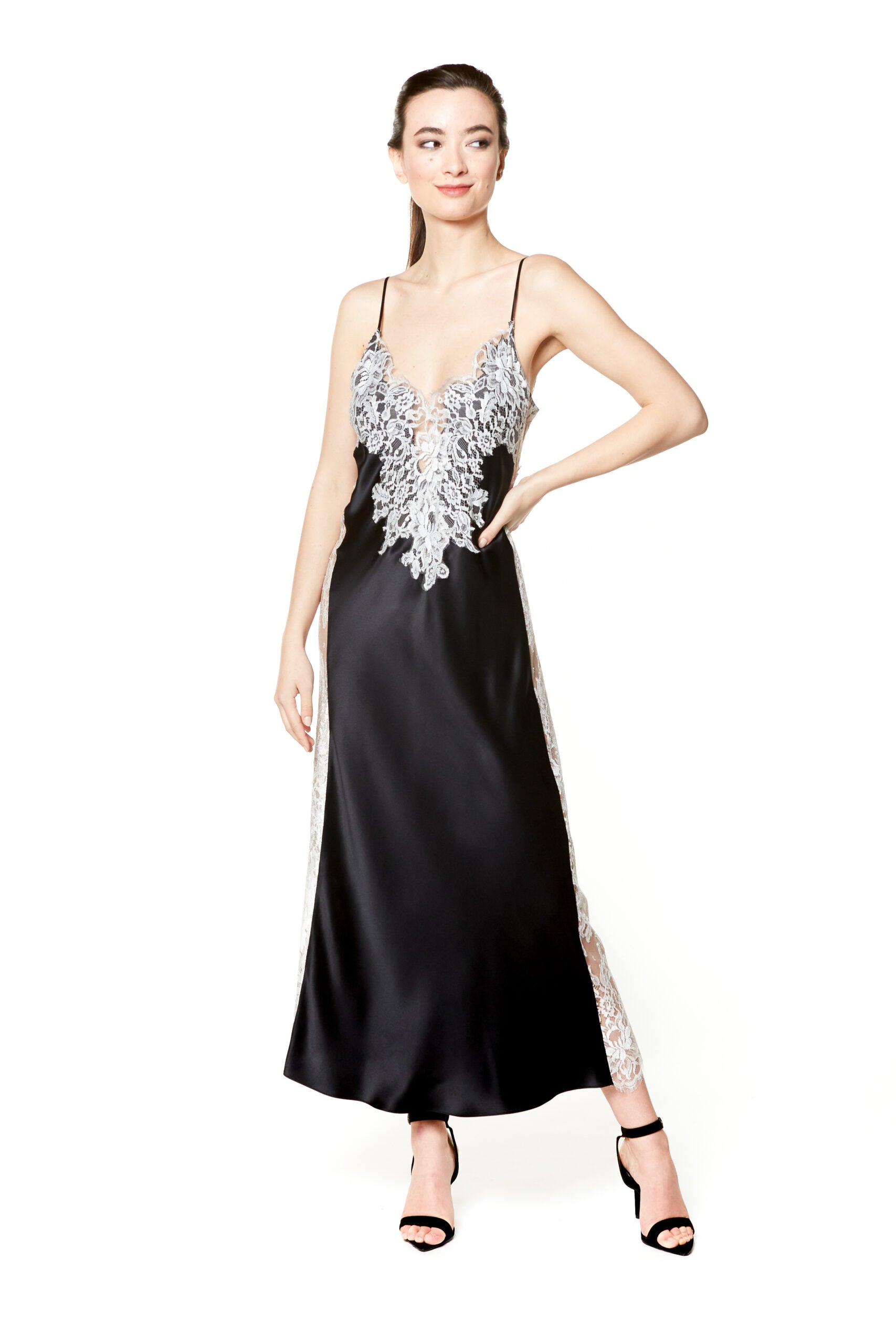 Diva Silver Lace Gown - Christine Silk Lingerie & Loungewear