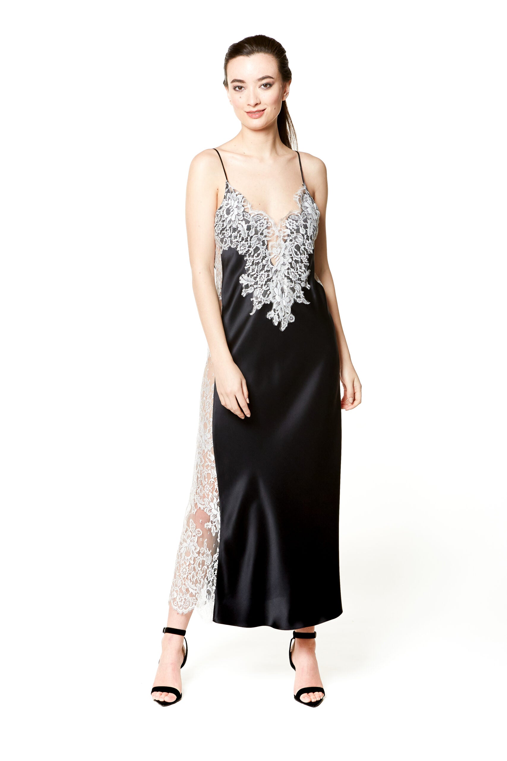 Diva Silver Lace Gown - Christine Silk Lingerie & Loungewear