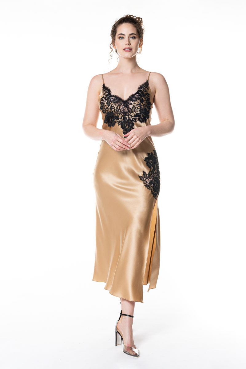 Diva Black Lace Gown - Christine Silk Lingerie & Loungewear