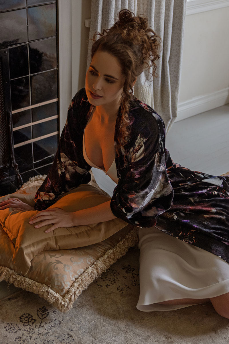 Moonlight Velvet Long Robe - Christine Silk Lingerie & Loungewear