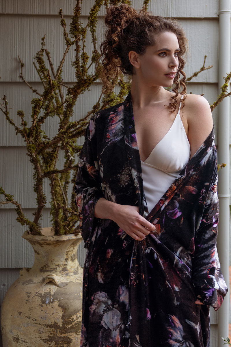 Moonlight Velvet Long Robe - Christine Silk Lingerie & Loungewear