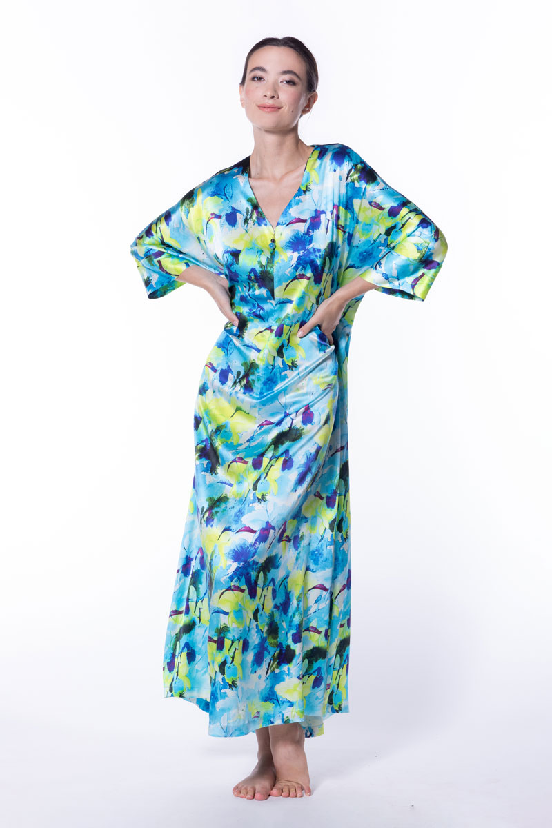 Seascape Caftan - Christine Silk Lingerie & Loungewear