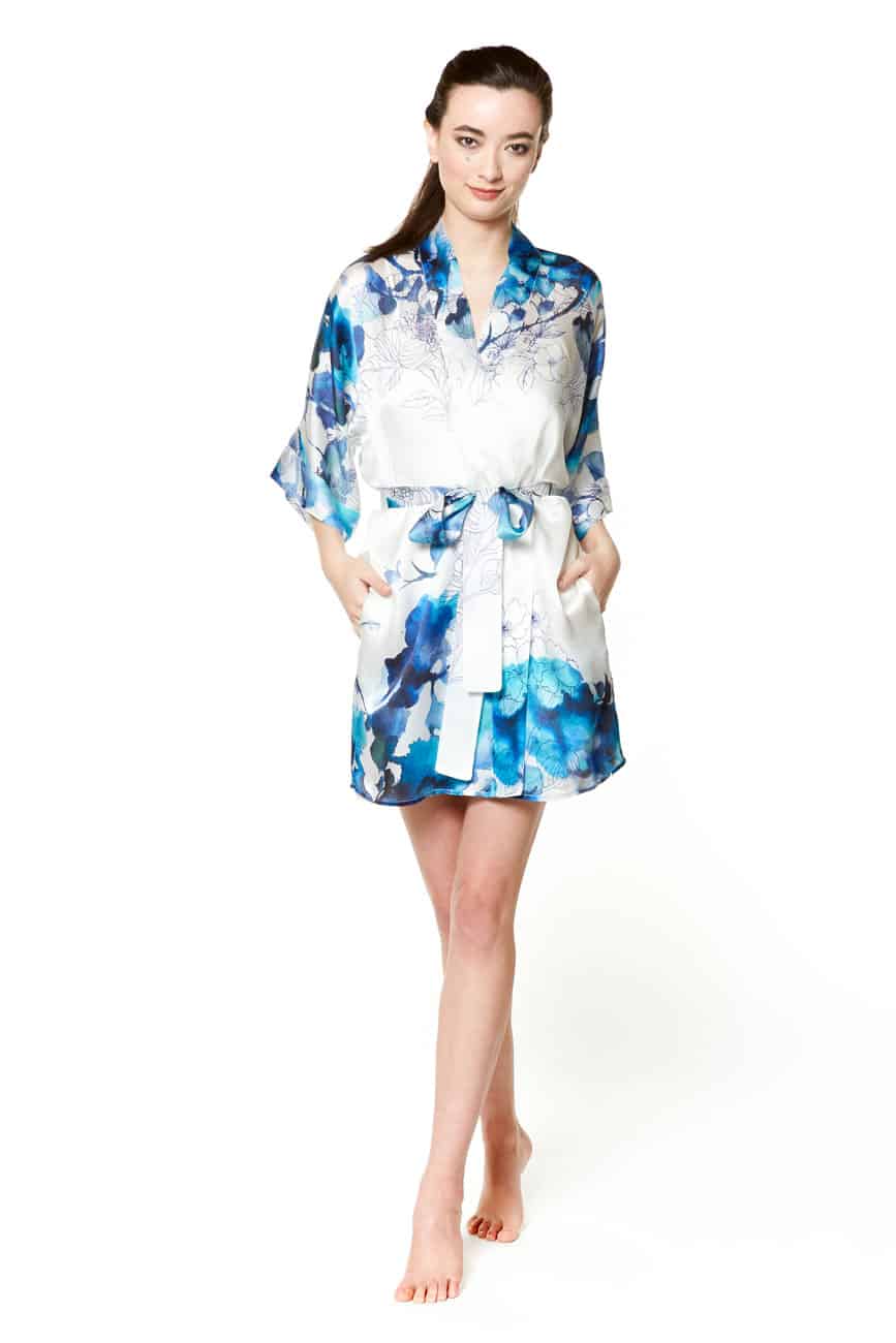 Blue Hawaii Short Robe - Christine Silk Lingerie & Loungewear