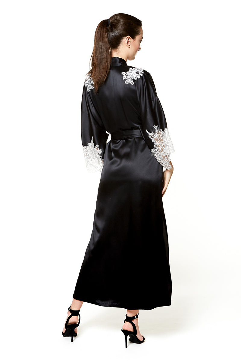 Diva Silver Lace Long Robe - Christine Silk Lingerie & Loungewear