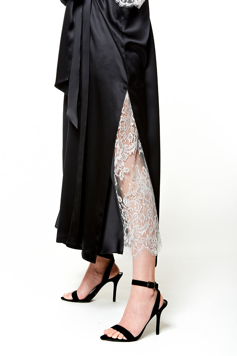Diva Silver Lace Long Robe - Christine Silk Lingerie & Loungewear
