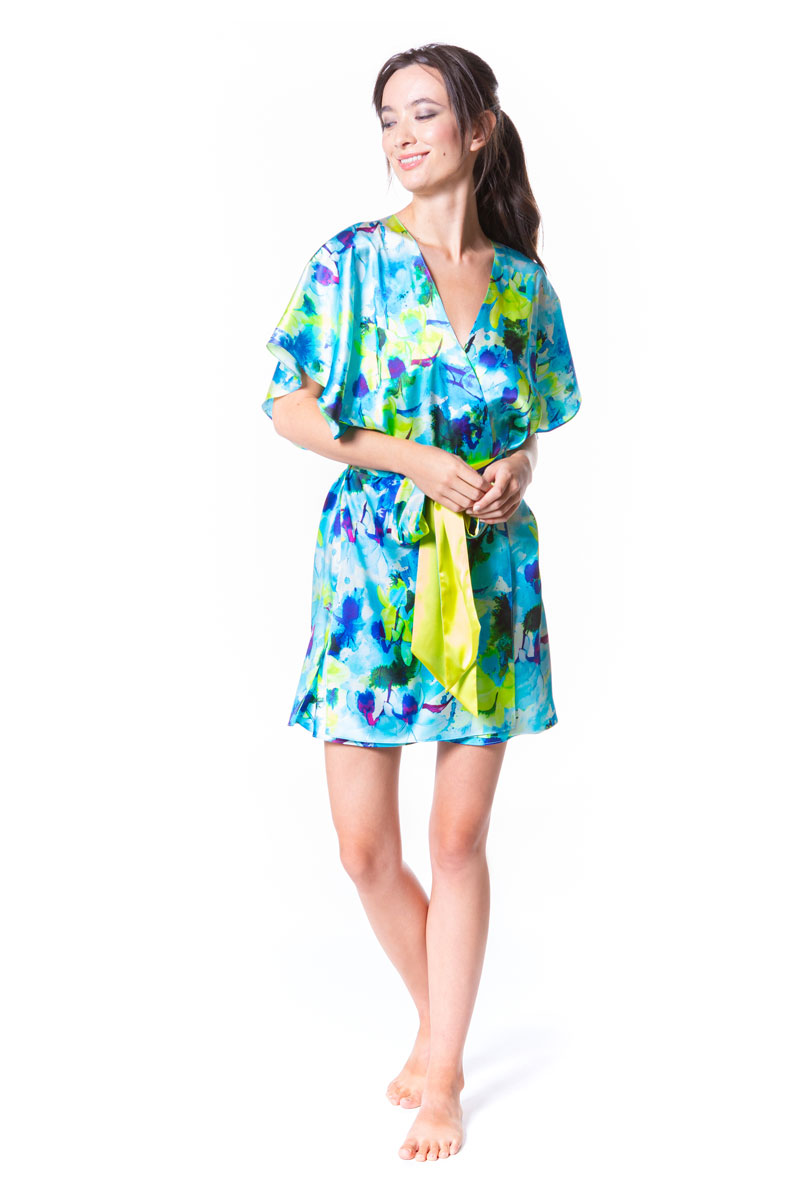Seascape Short Robe - Christine Silk Lingerie & Loungewear