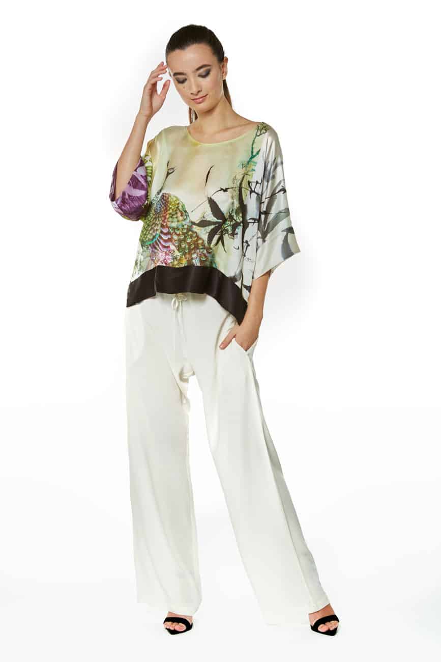 Peacock Gatsby Lounge Top - Christine Silk Lingerie & Loungewear