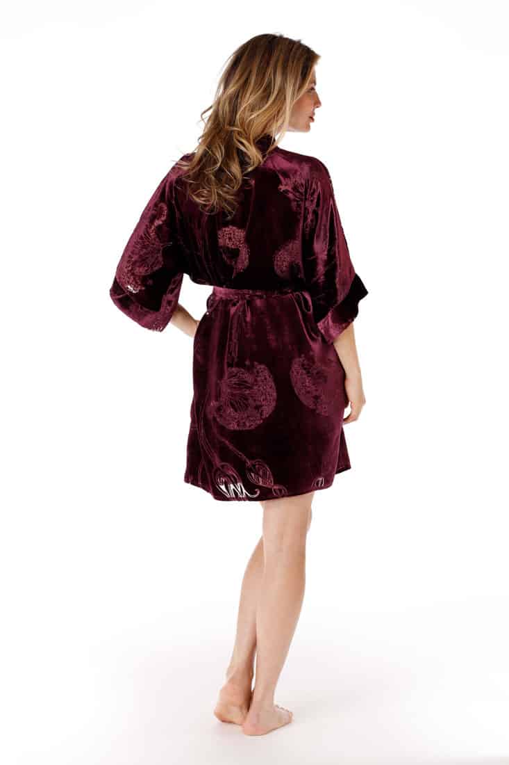 Black Cherry Faberge Velvet Short Robe
