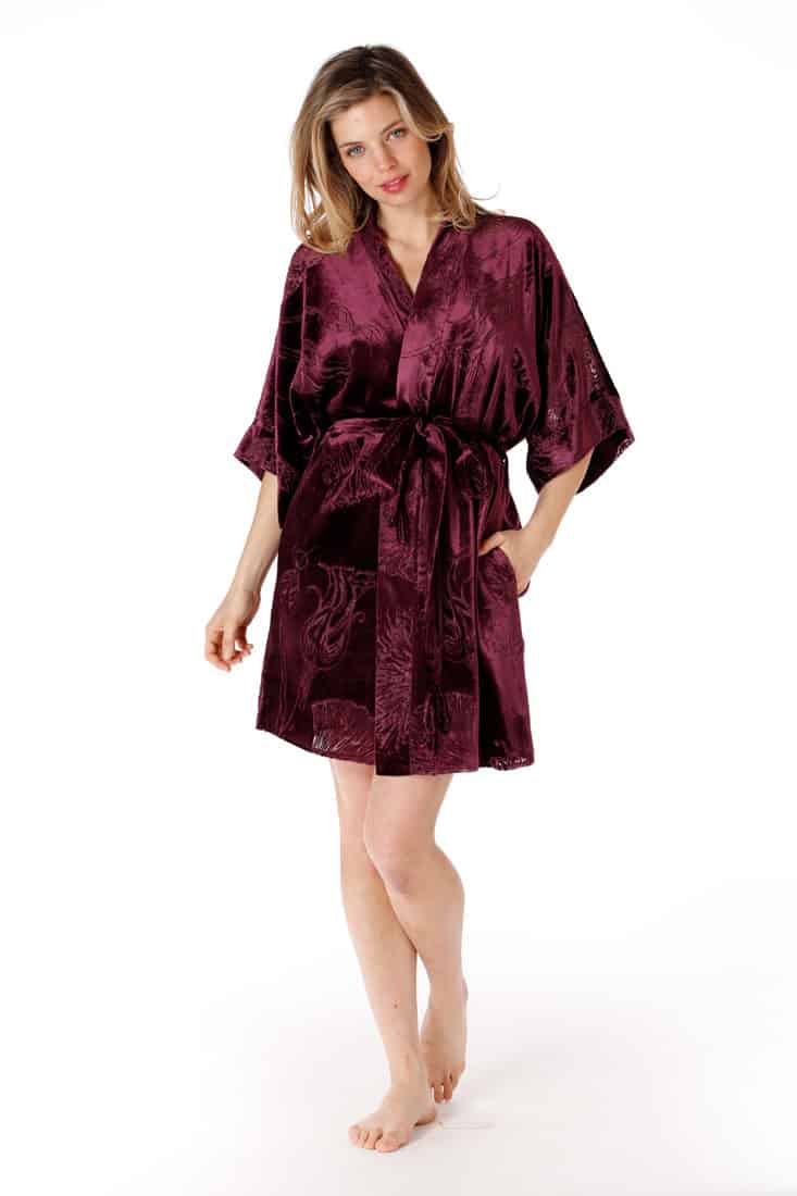 Black Cherry Faberge Velvet Short Robe