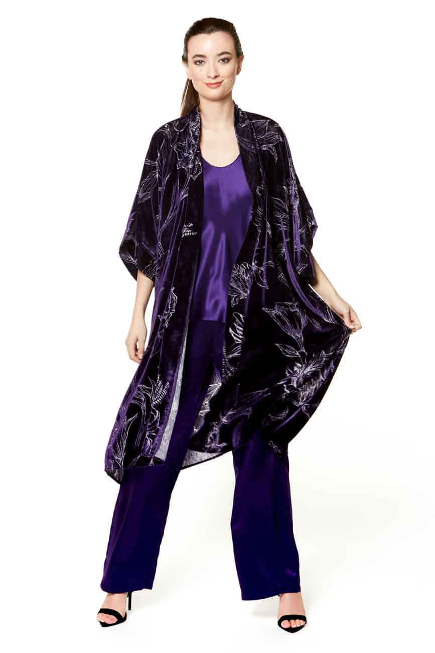 Passion Purple Faberge Velvet Kimono - Christine Silk Lingerie & Loungewear