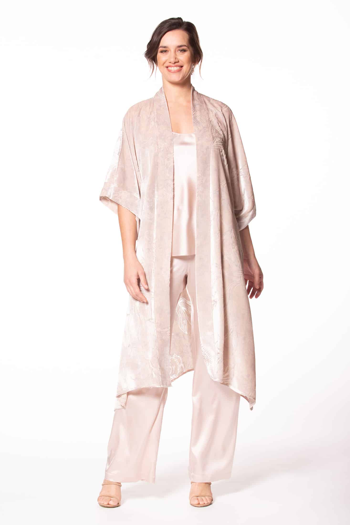 Rose Quartz Faberge Velvet Kimono - Christine Silk Lingerie & Loungewear