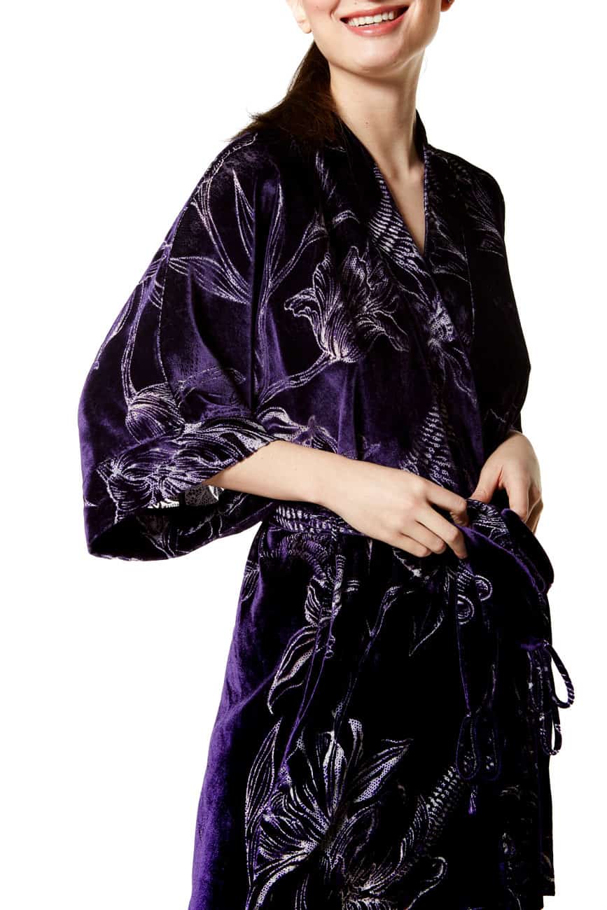 Passion Purple Faberge Velvet Short Robe - Christine Silk Lingerie & Loungewear