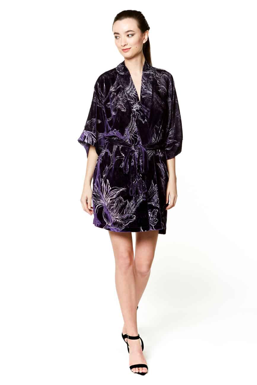 Passion Purple Faberge Velvet Short Robe - Christine Silk Lingerie & Loungewear