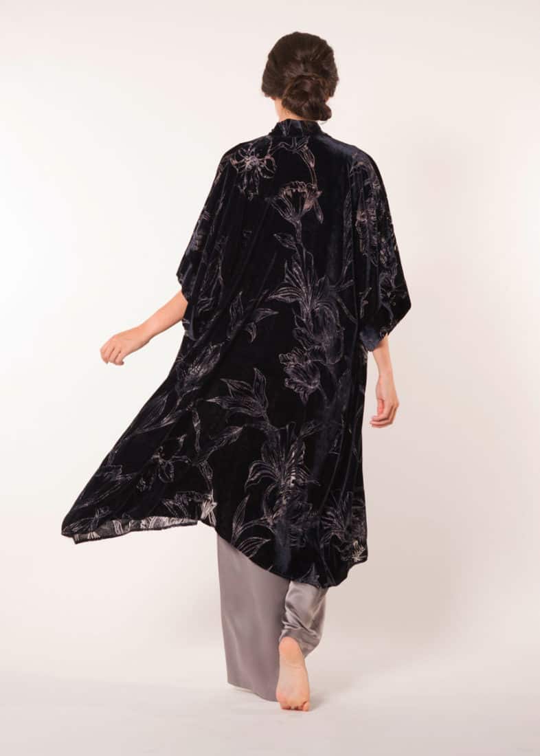 Midnight Faberge Velvet Kimono - Christine Silk Lingerie & Loungewear