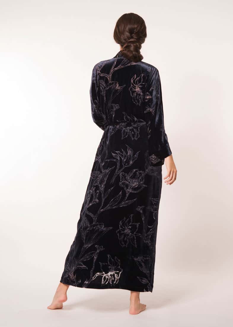 Midnight Faberge Velvet Long Robe - Christine Silk Lingerie & Loungewear